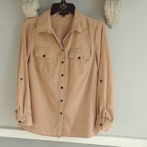 Notations, black and tan, polka dot blouse, size m